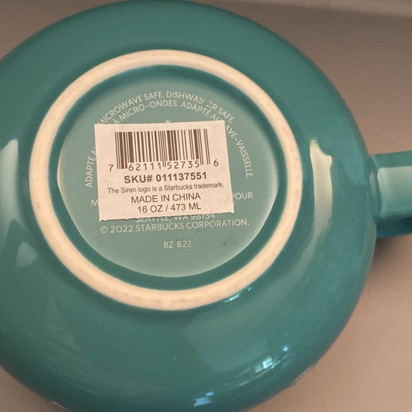 Starbucks Christmas Holiday 2022 Green Teal Woodland Wide Low Mug Cup -NWT - Picture 4 of 4
